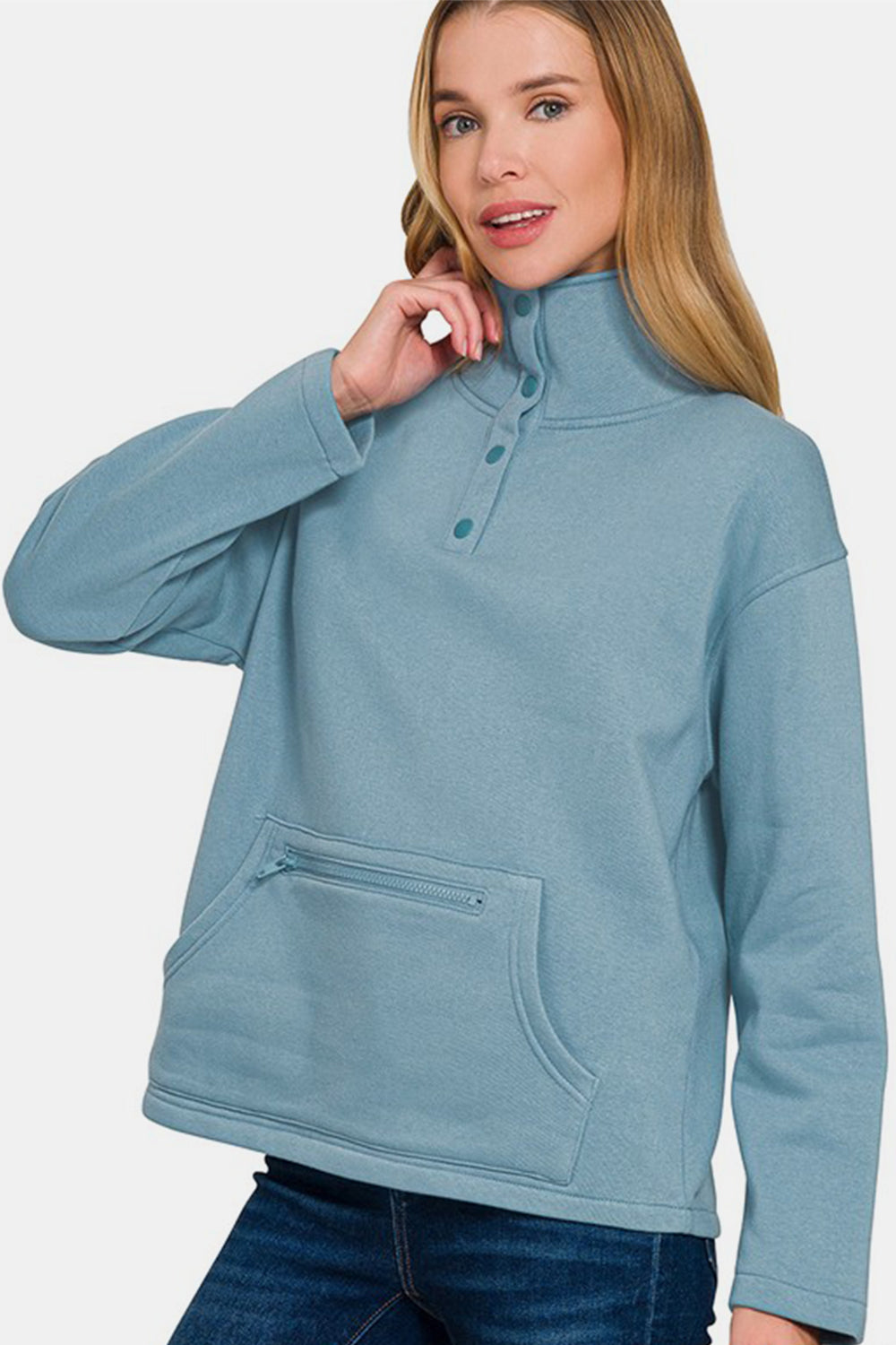 Turtleneck Half Snap Fleece Sweatshirt