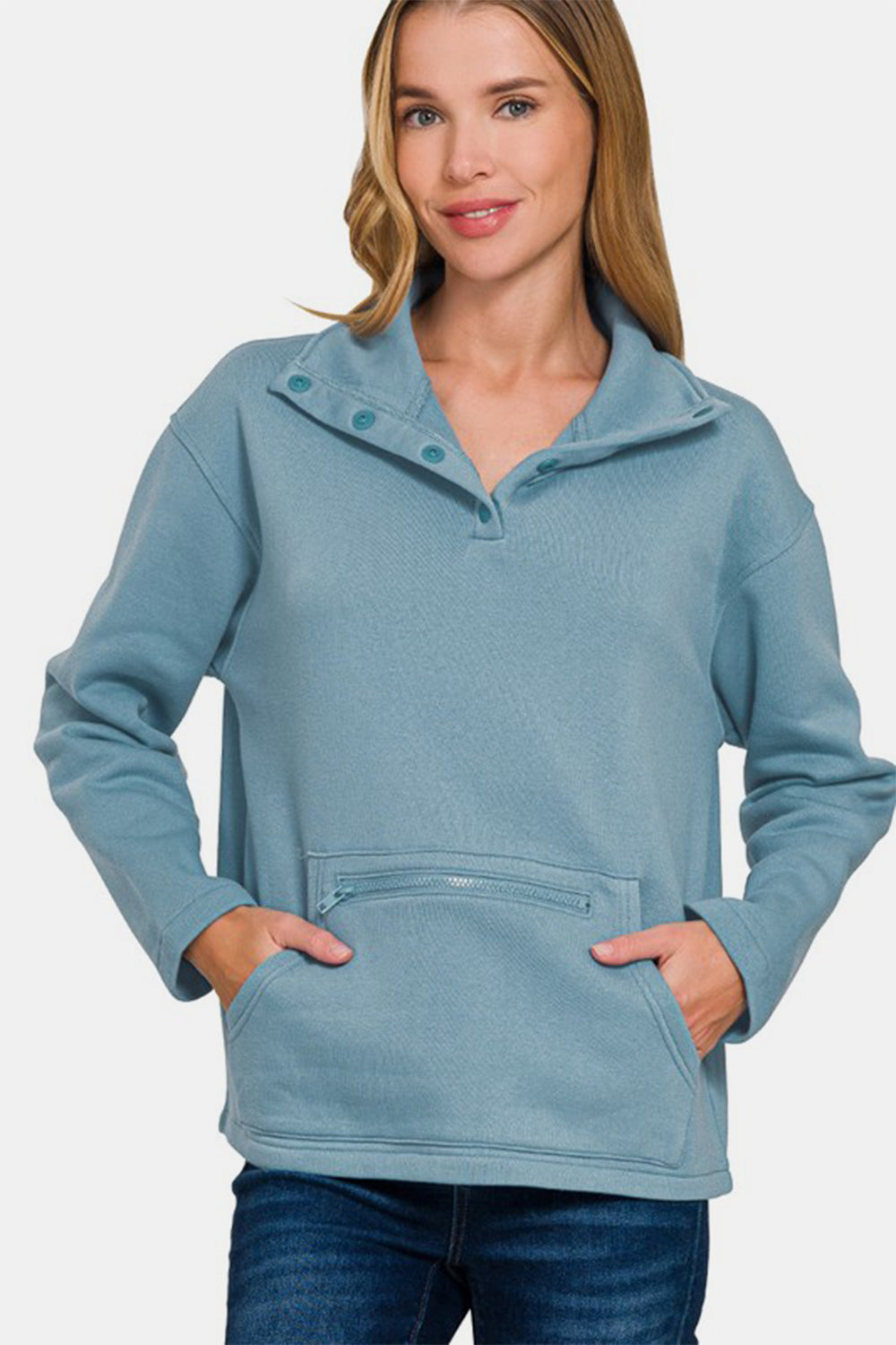 Turtleneck Half Snap Fleece Sweatshirt
