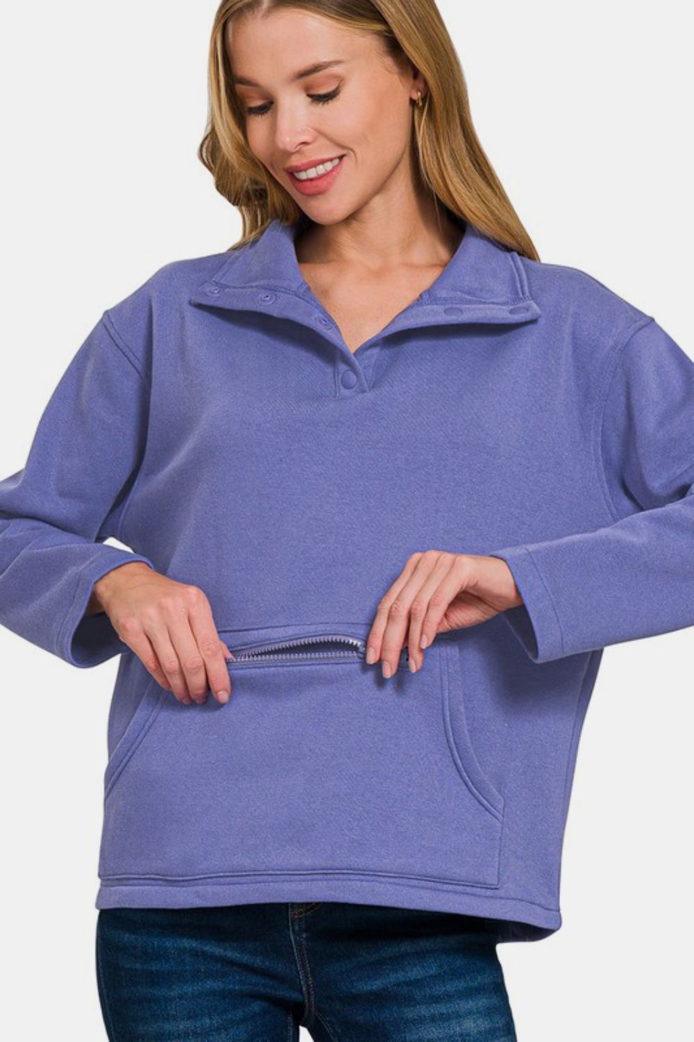 Turtleneck Half Snap Fleece Sweatshirt
