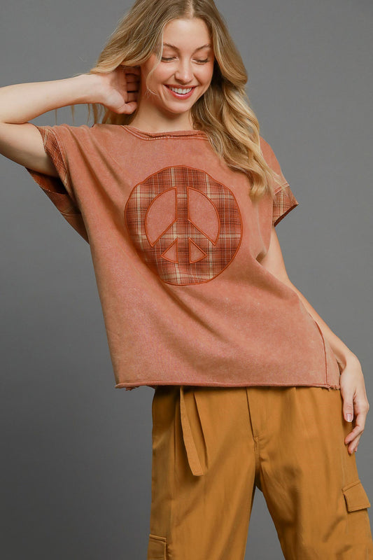 Peace Applique Round Neck French Terry Top