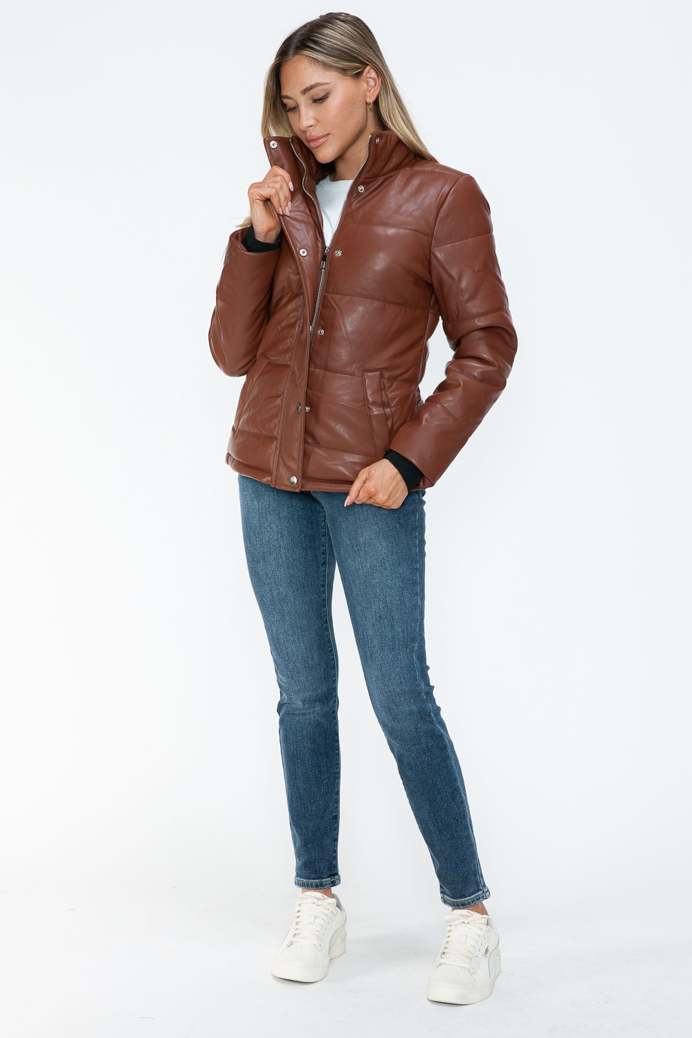 Pocketed Zip Up Turtleneck Puffer Jacket