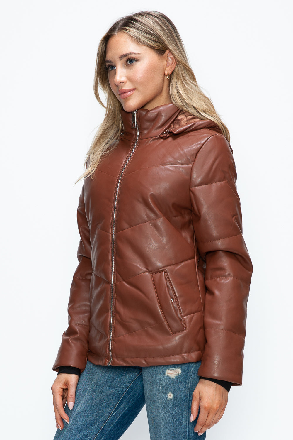 Pocketed Zip Up Puffer Jacket with Removable Hood