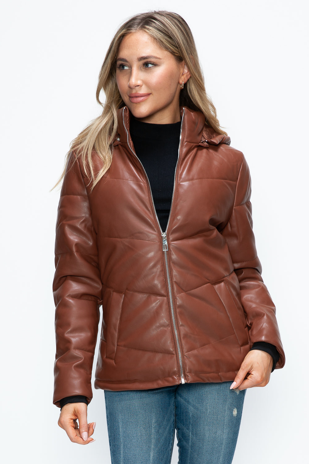 Pocketed Zip Up Puffer Jacket with Removable Hood