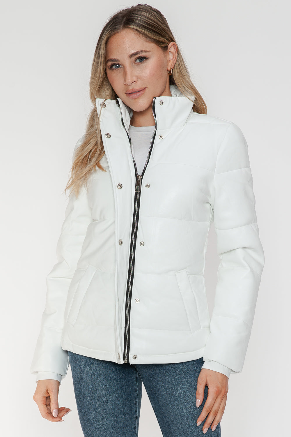 Pocketed Zip Up Turtleneck Puffer Jacket