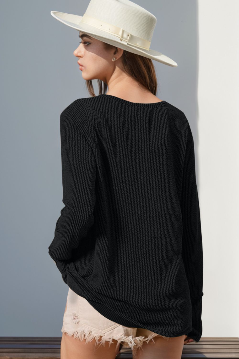 Notched Thumbhole Long Sleeve T-Shirt