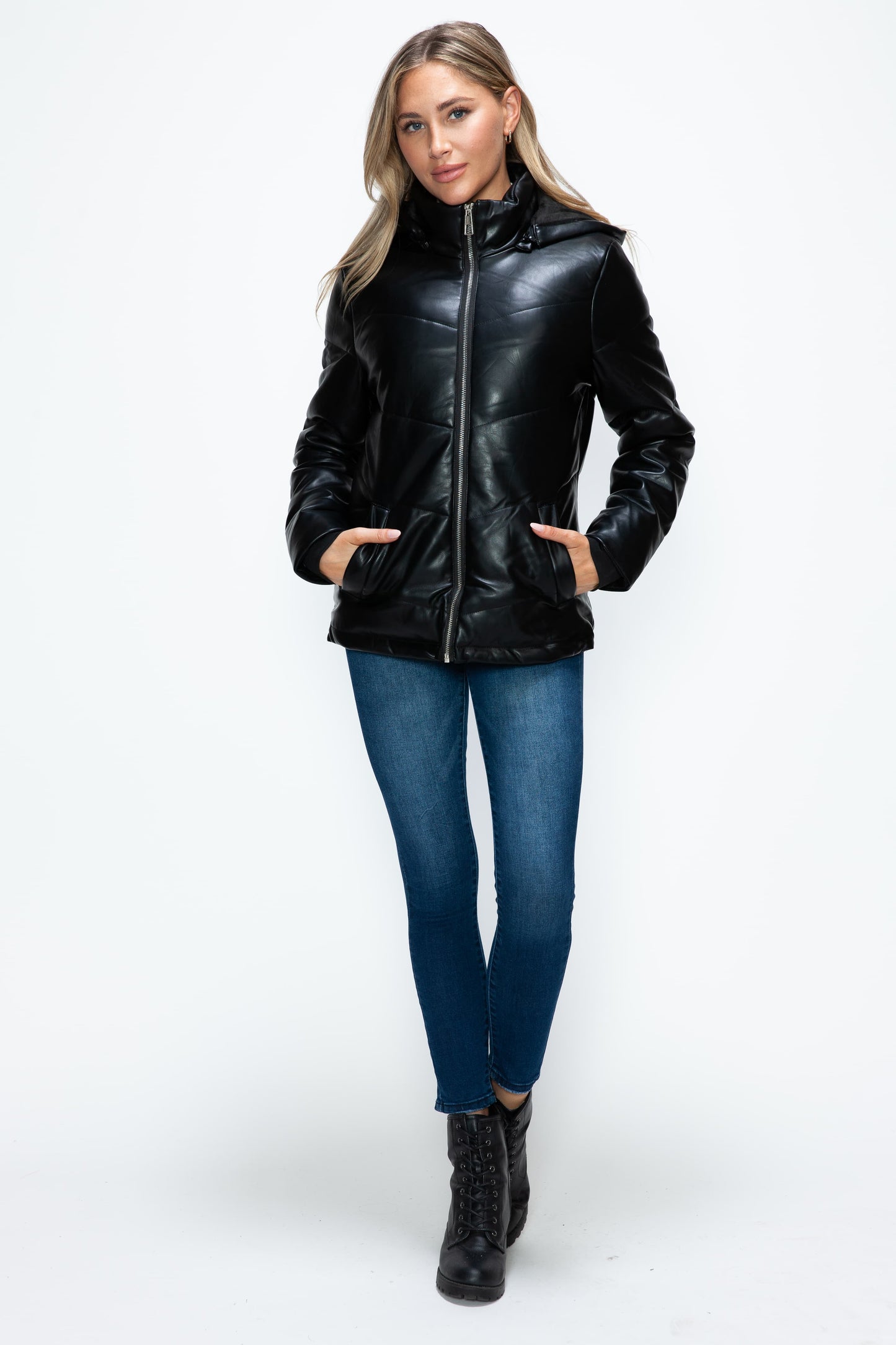 Pocketed Zip Up Puffer Jacket with Removable Hood