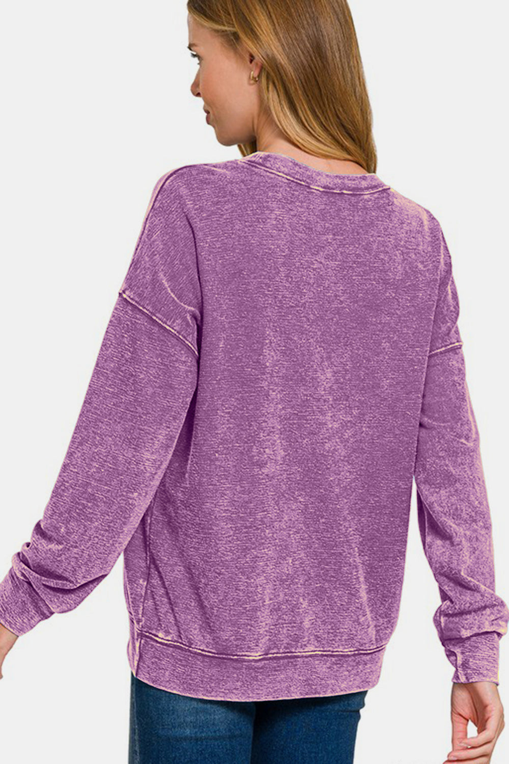 Washed Round Neck Dropped Shoulder Sweatshirt