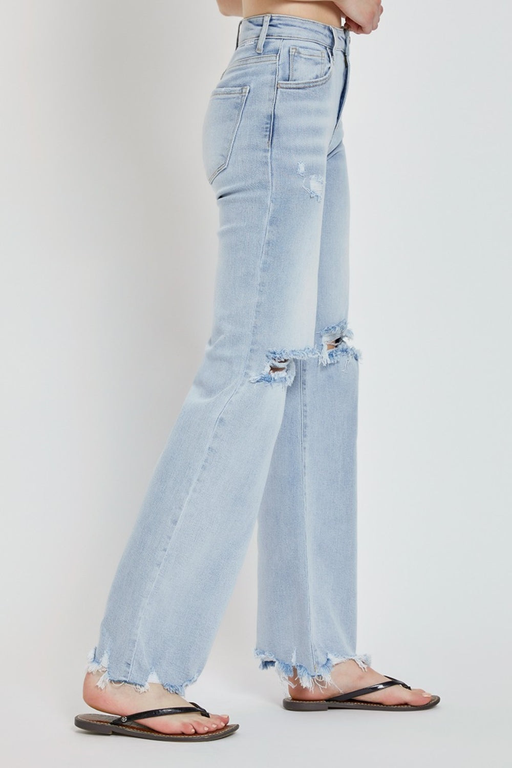 Risen Full Size High Rise Distressed Wide Leg Jeans