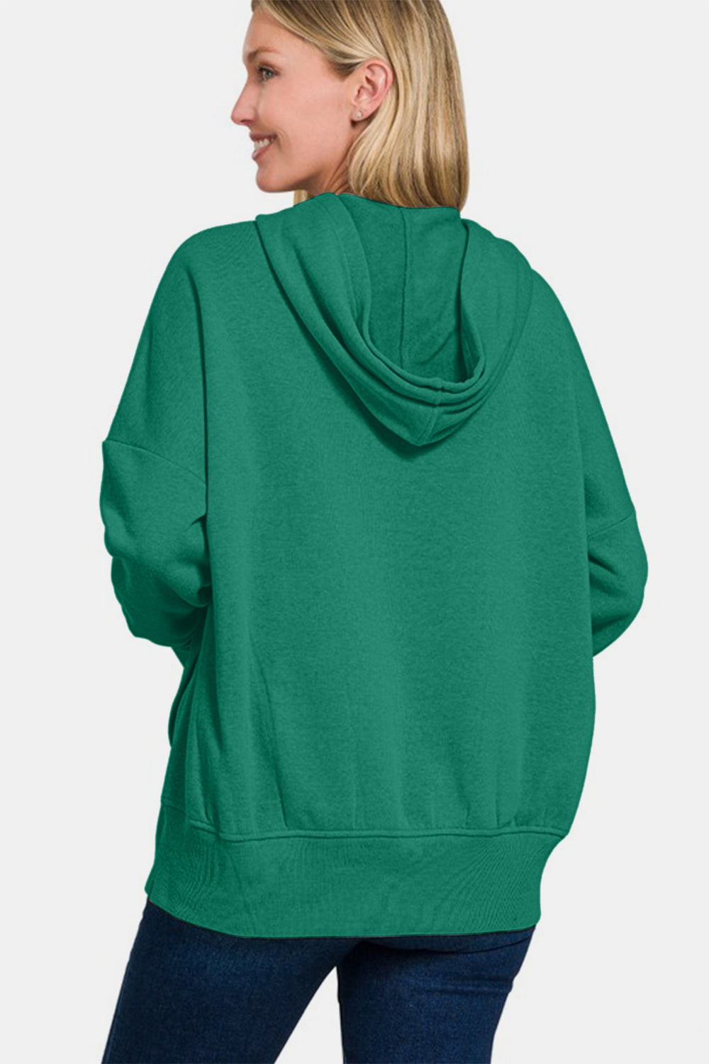 Half Snap Long Sleeve Hoodie with Kangaroo Pocket