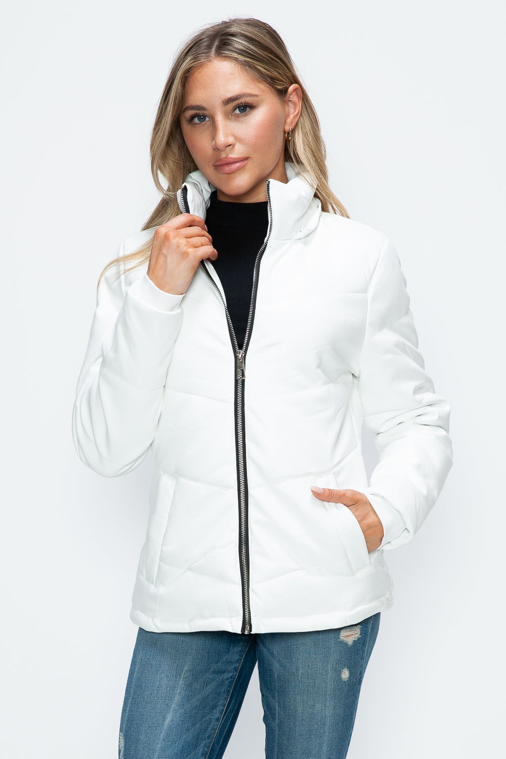 Pocketed Zip Up Puffer Jacket with Removable Hood