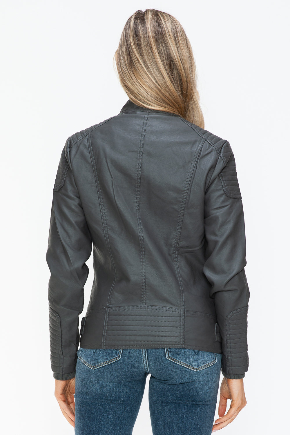 Faux Leather Biker Jacket with Side Zip Pockets