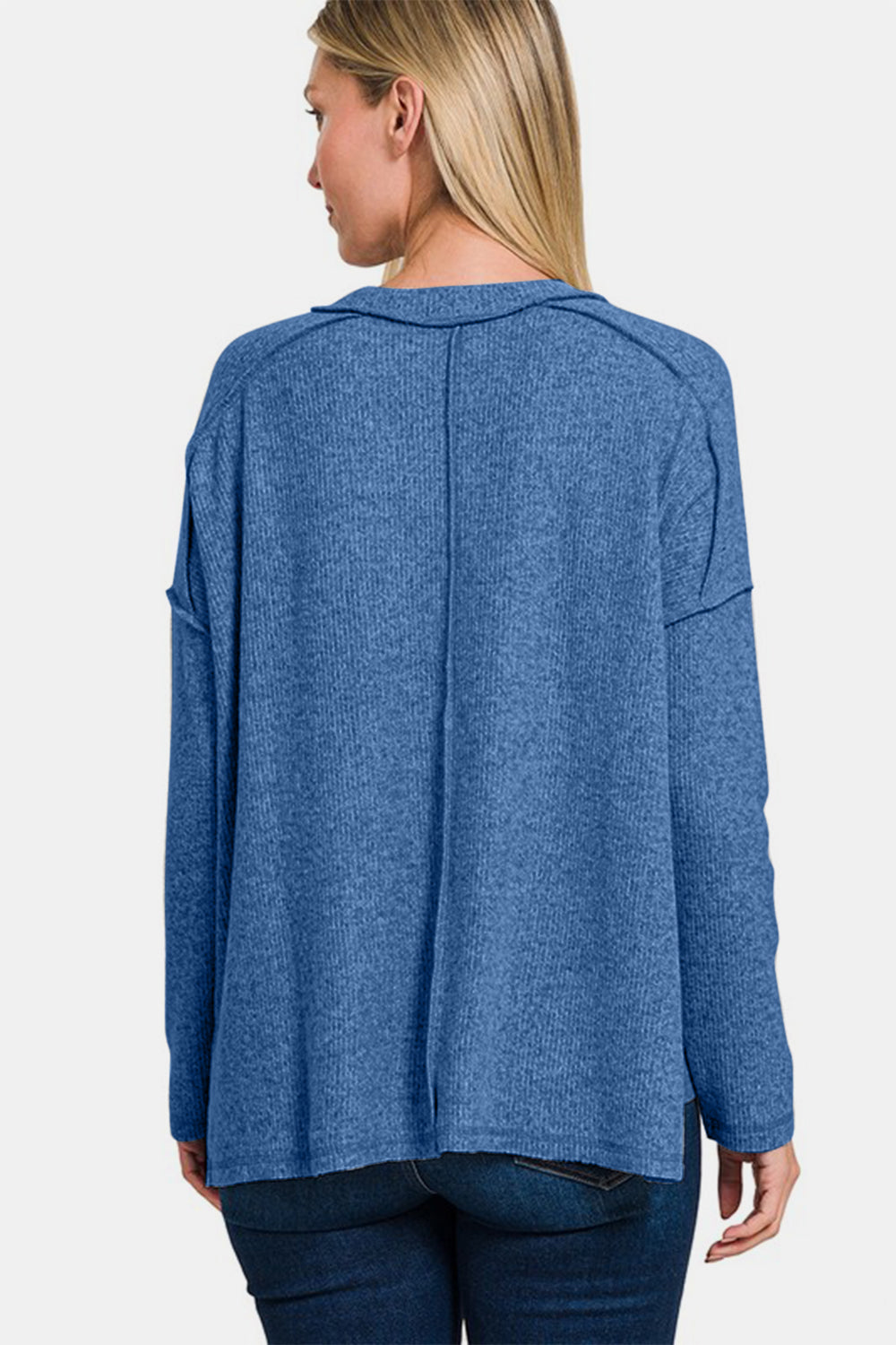 Exposed Seam Brushed Round Neck Sweater