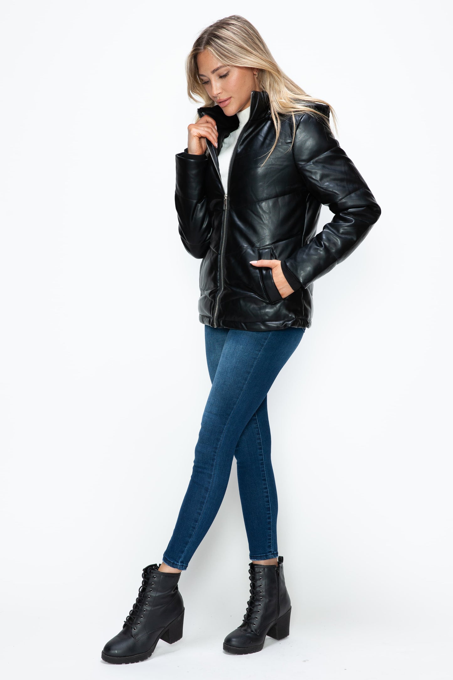 Pocketed Zip Up Puffer Jacket with Removable Hood