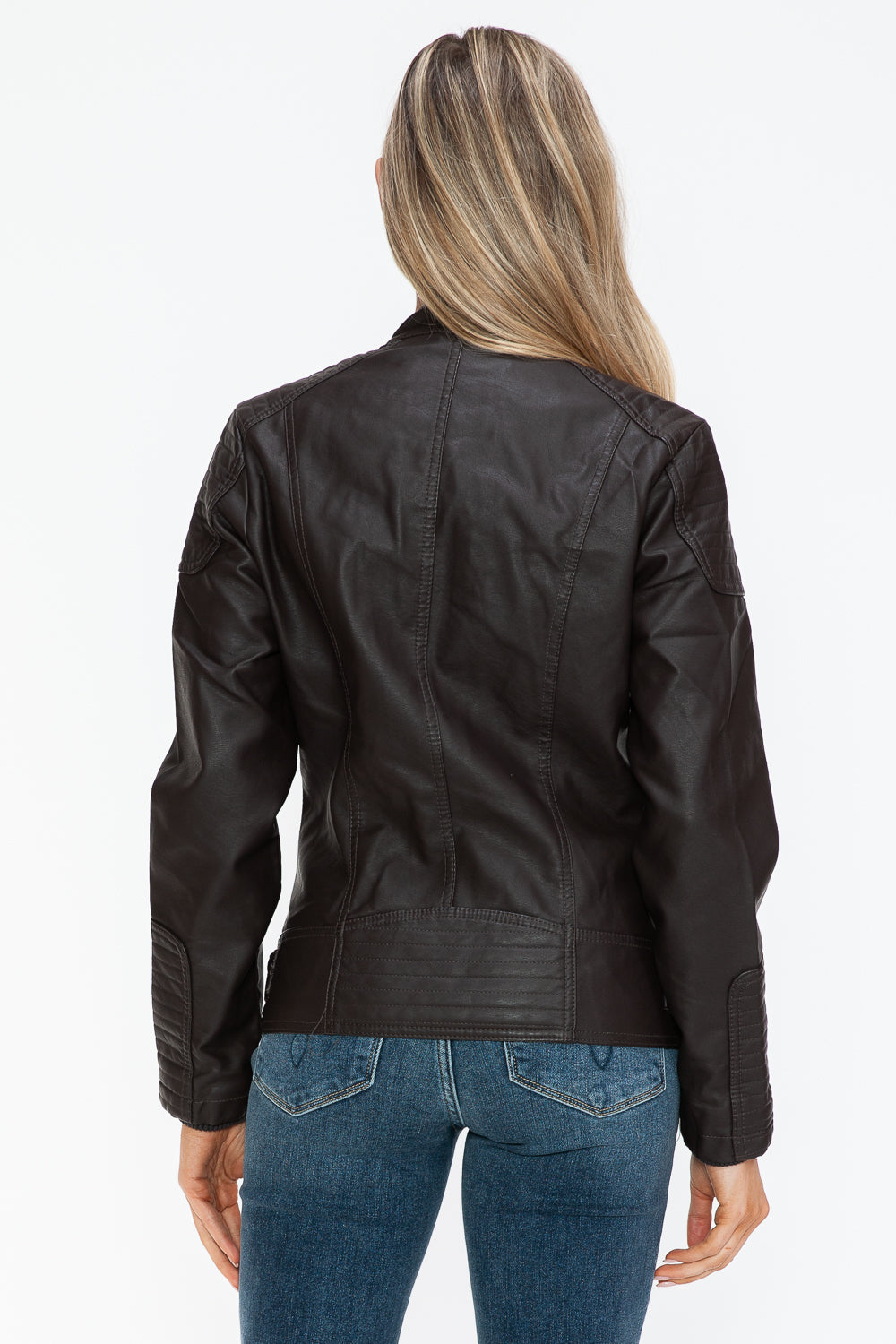 Faux Leather Biker Jacket with Side Zip Pockets