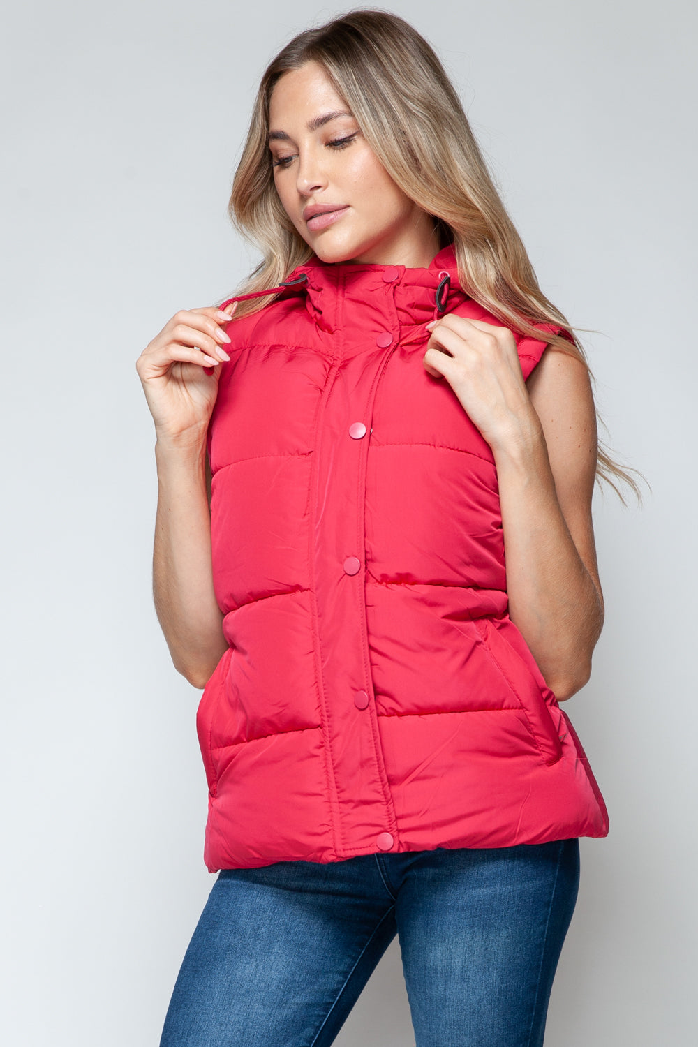 Snap and Zip Closure Hooded Vest