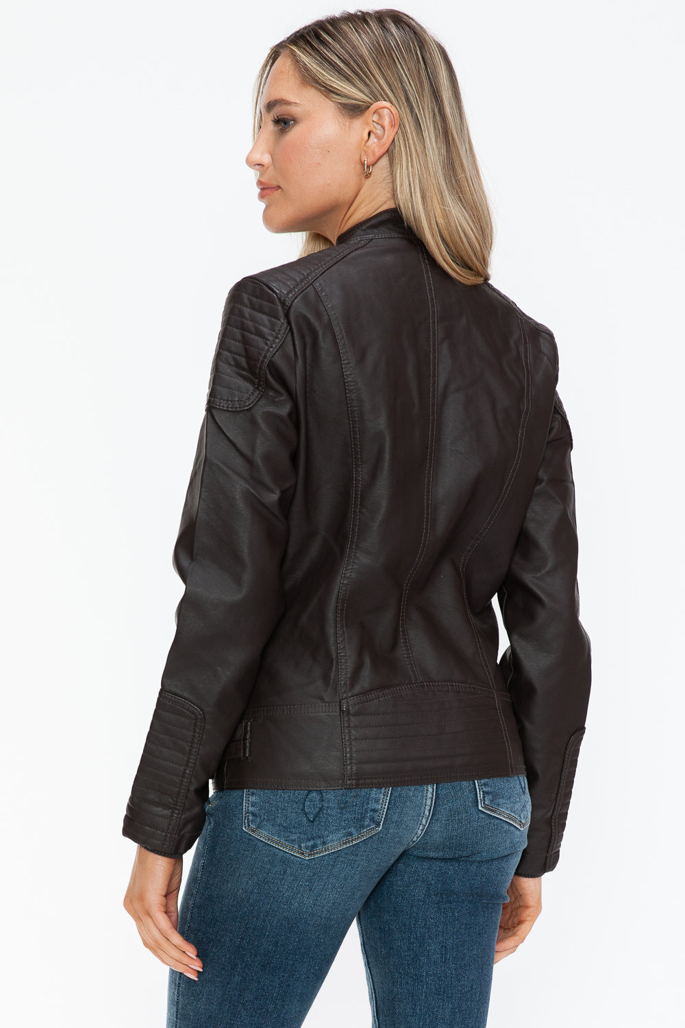 Faux Leather Biker Jacket with Side Zip Pockets