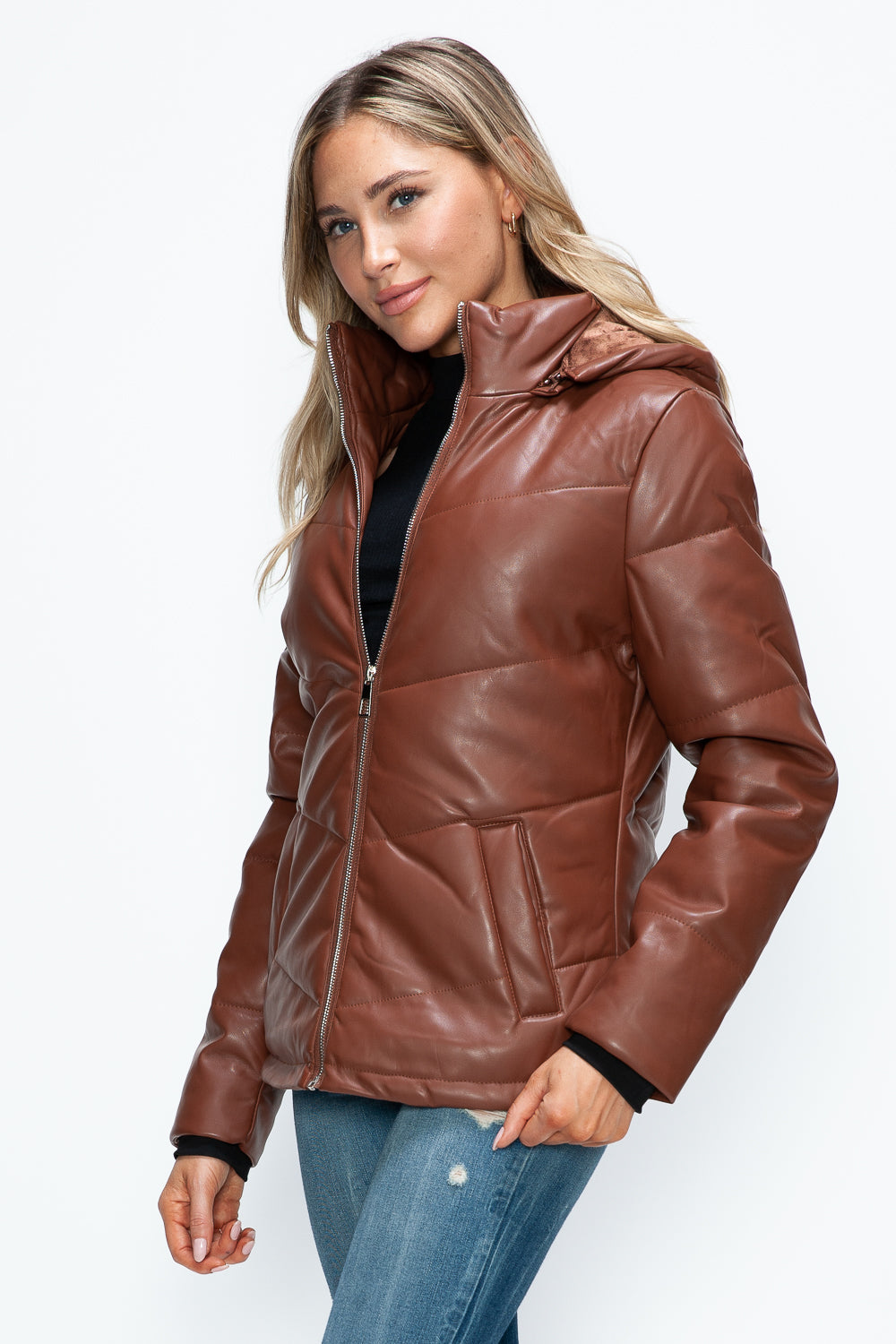 Pocketed Zip Up Puffer Jacket with Removable Hood