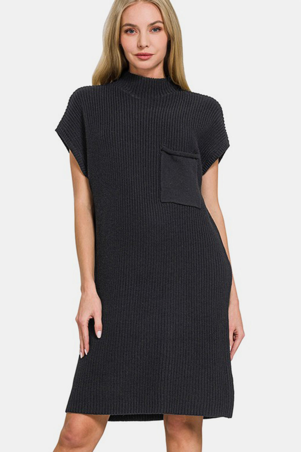 Mock Neck Short Sleeve Sweater Dress