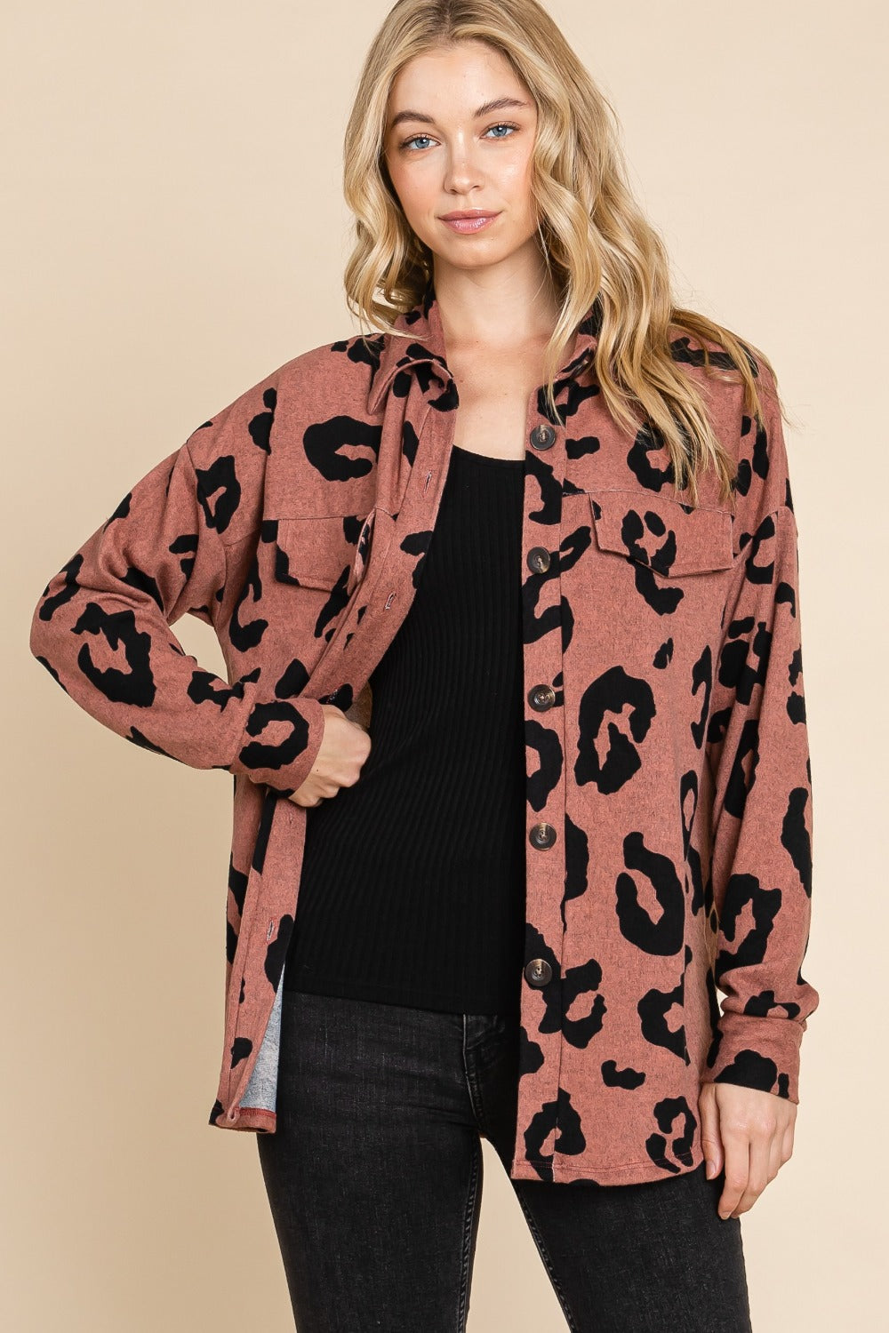 Animal Print Button Up Knit Shacket