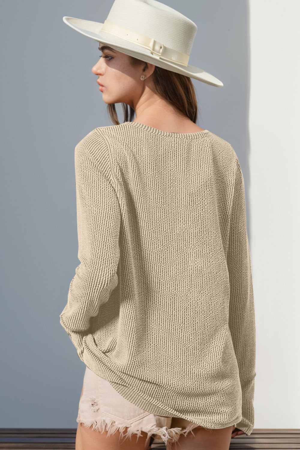 Notched Thumbhole Long Sleeve T-Shirt