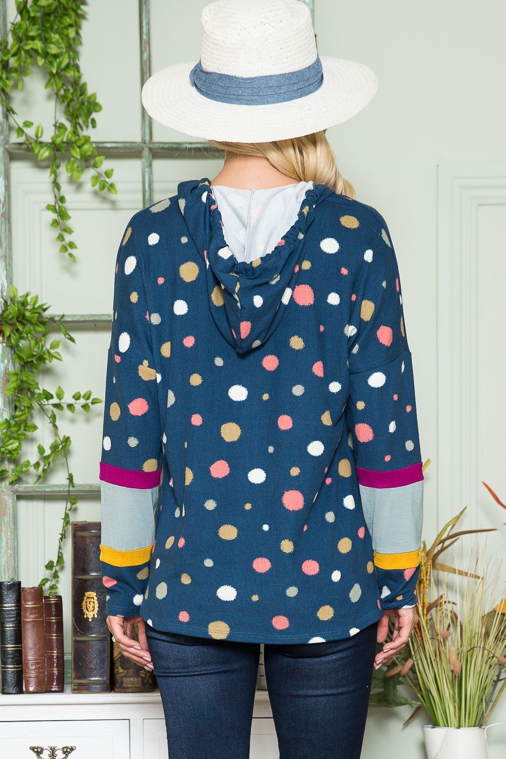 Polka Dot Drawstring Hoodie