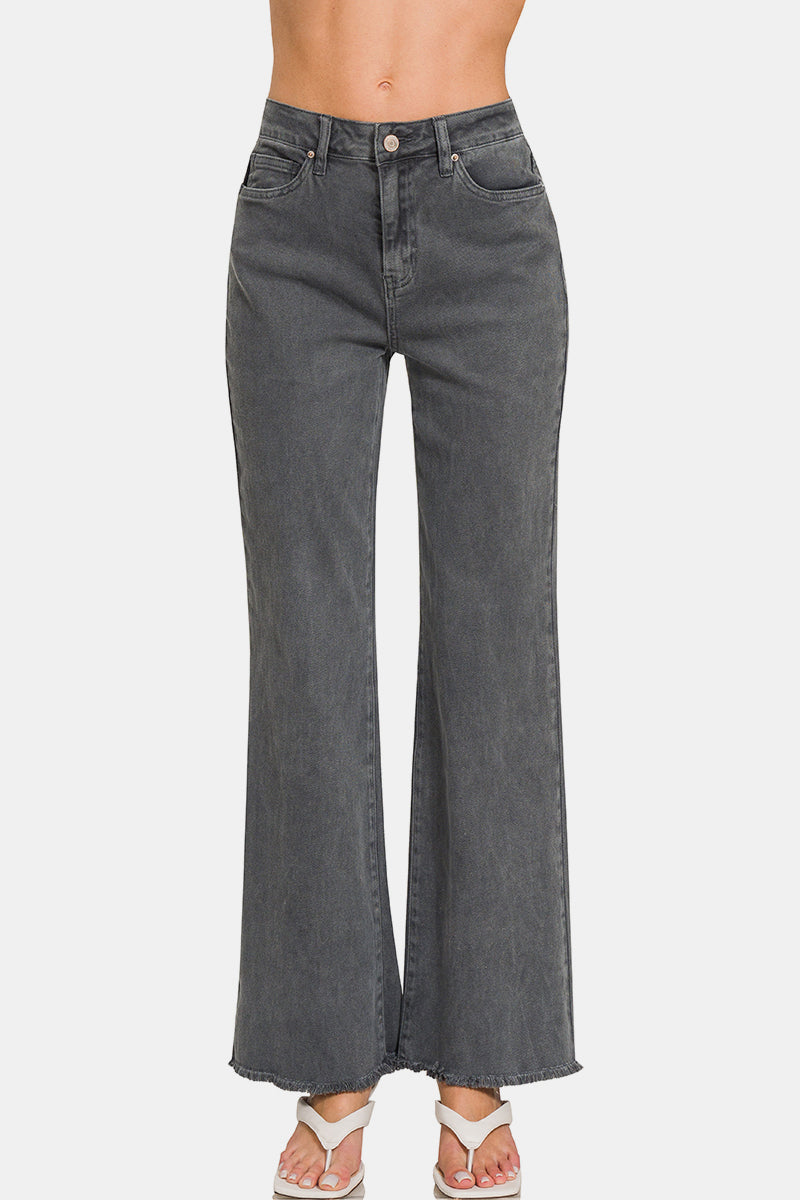 Acid Washed Frayed Hem Bootcut Jeans