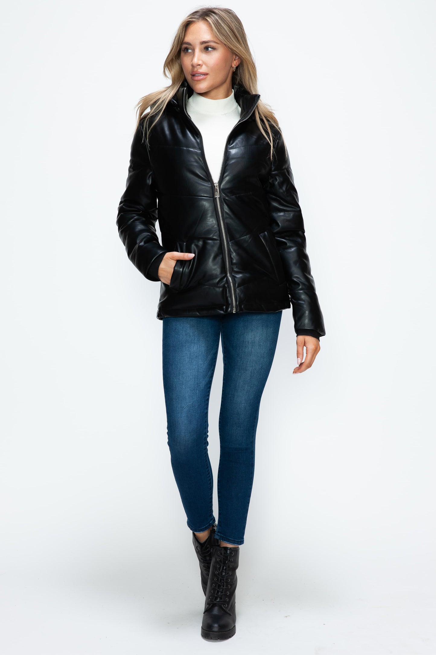 Pocketed Zip Up Puffer Jacket with Removable Hood