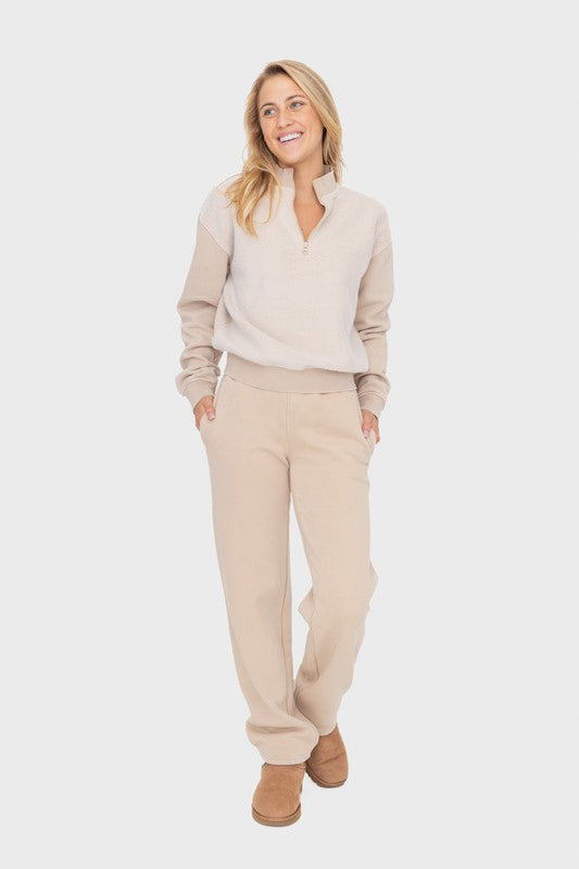 Elastic Waist Fleece Pants with Pockets