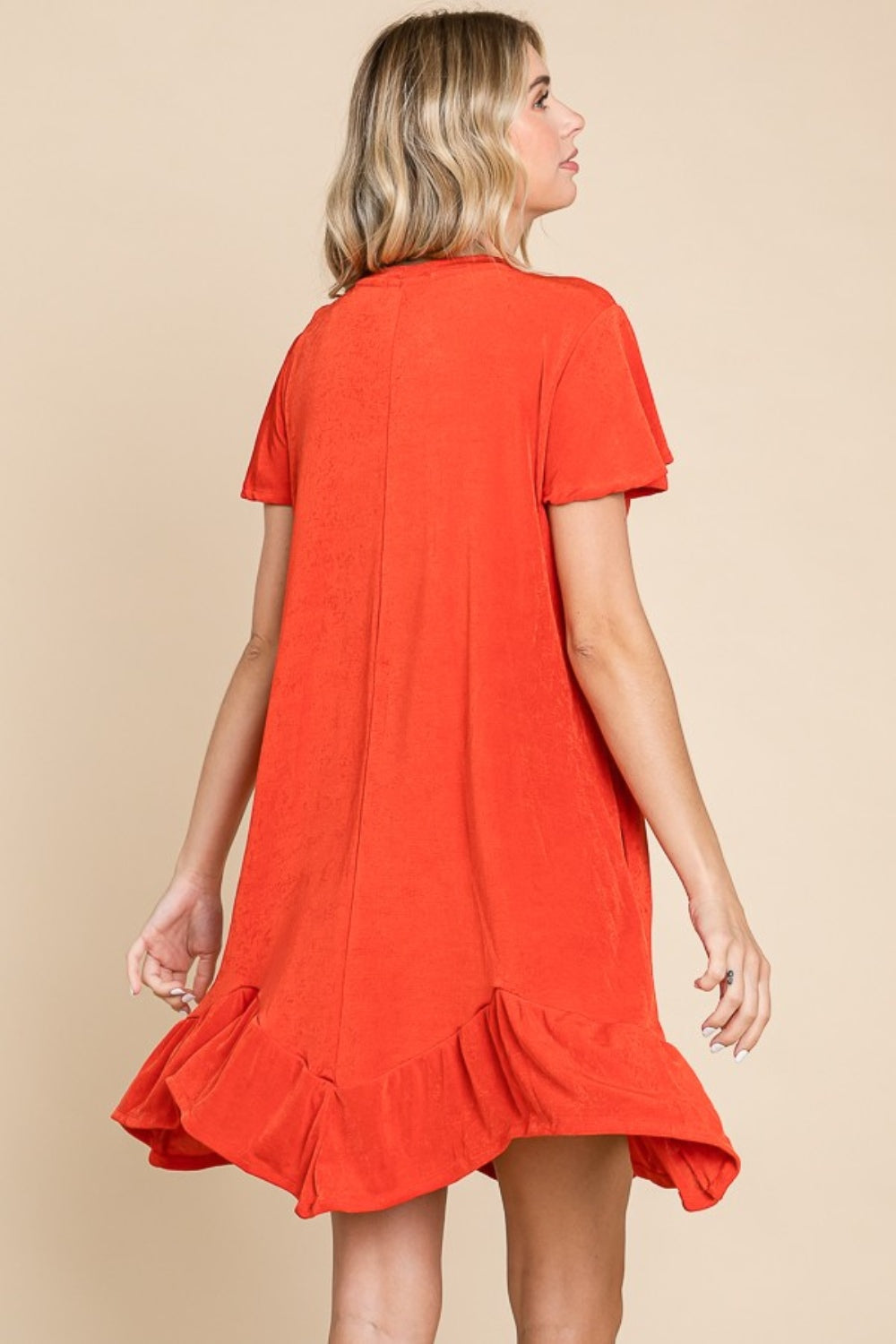 Short Sleeve Ruffled Asymmetric Hem Dress