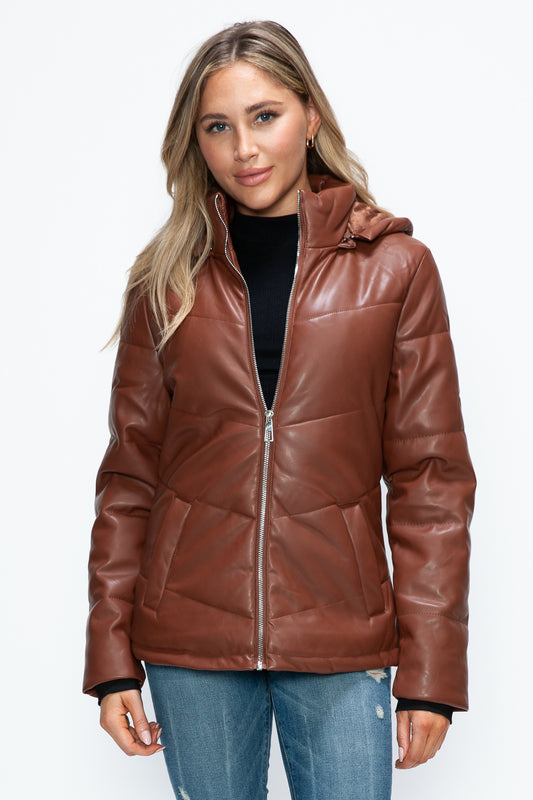 Pocketed Zip Up Puffer Jacket with Removable Hood