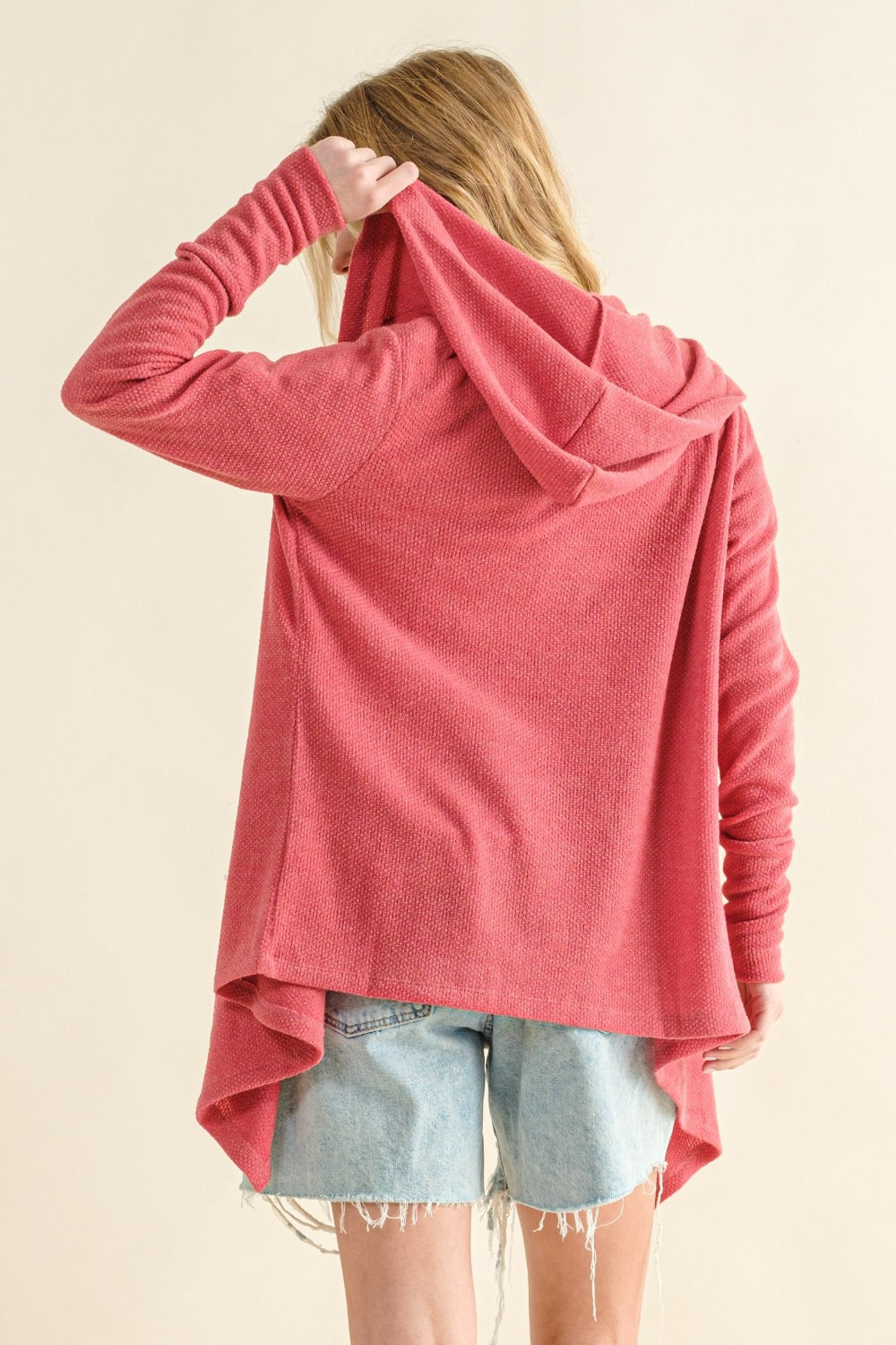 Thermal Hooded Open Front Cardigan with Pockets