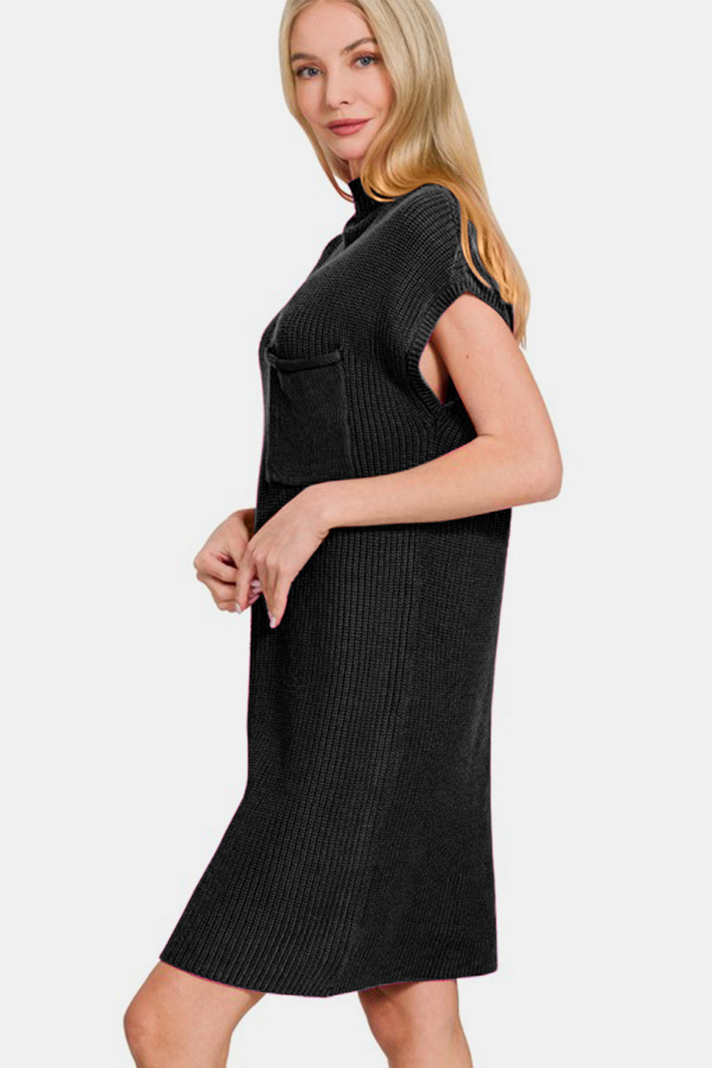 Mock Neck Short Sleeve Sweater Dress