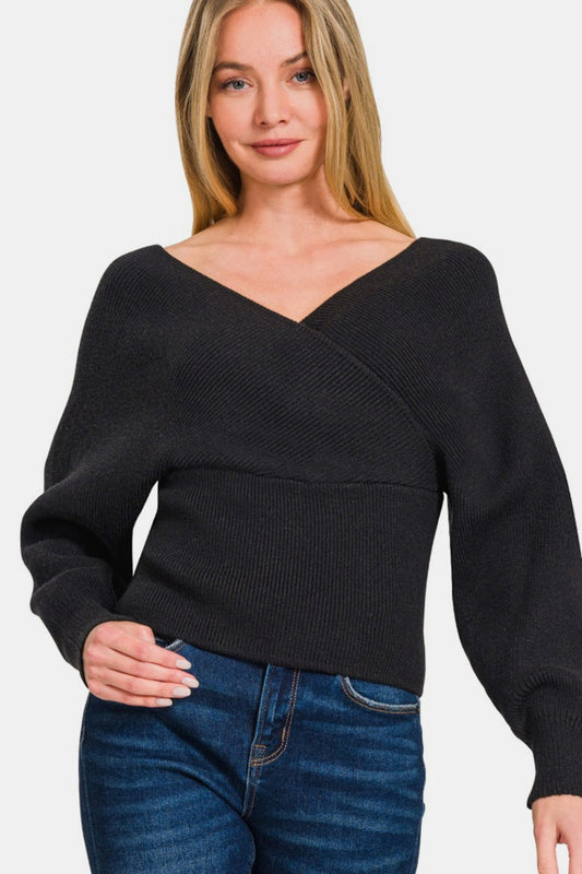 Cross Wrap Rib Long Sleeve Sweater