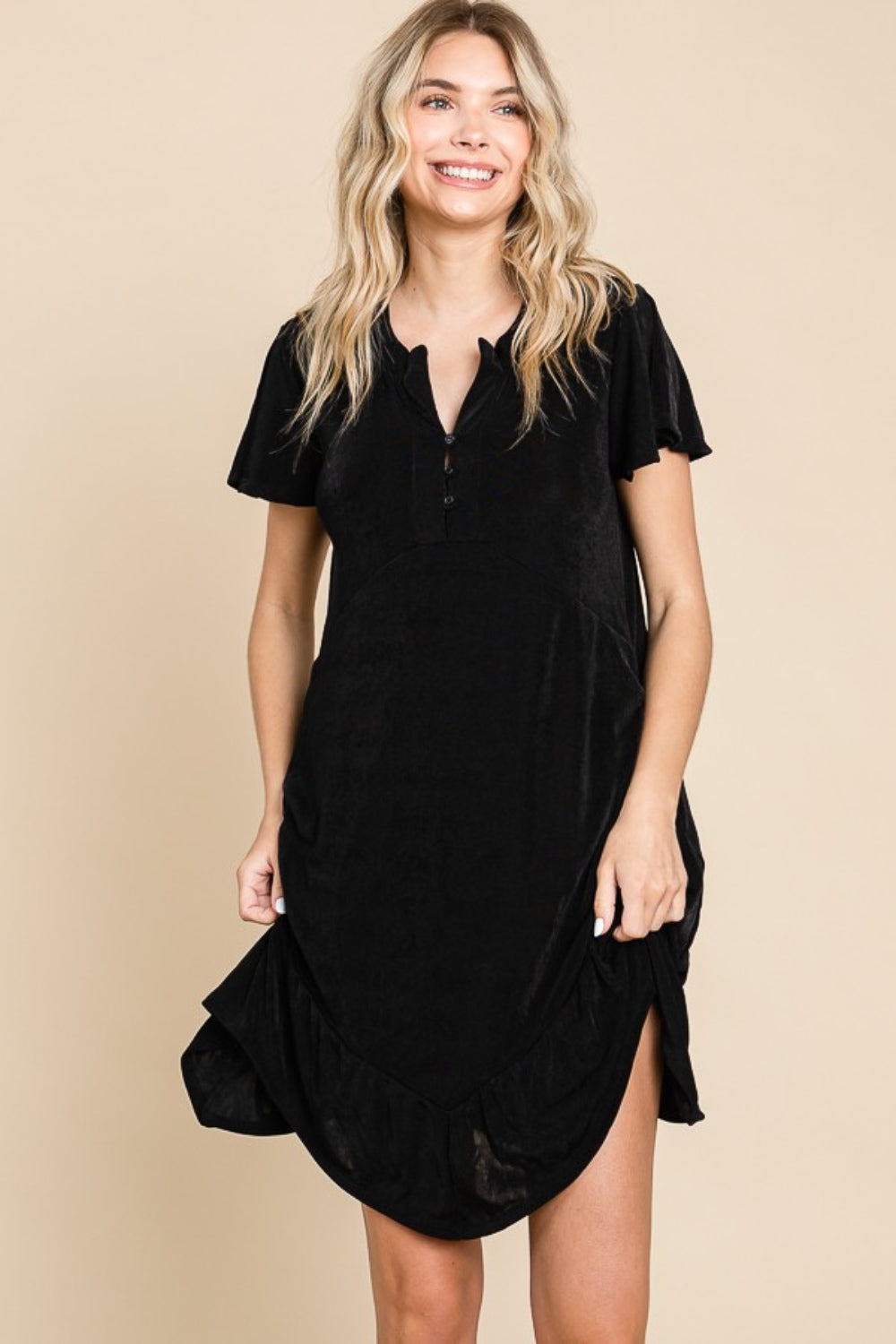 Short Sleeve Ruffled Asymmetric Hem Dress