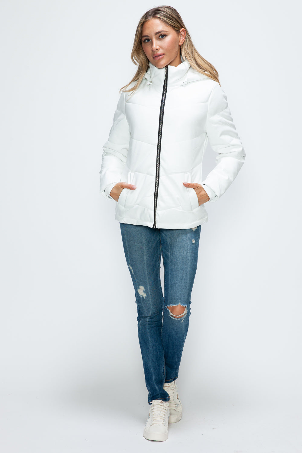 Pocketed Zip Up Puffer Jacket with Removable Hood