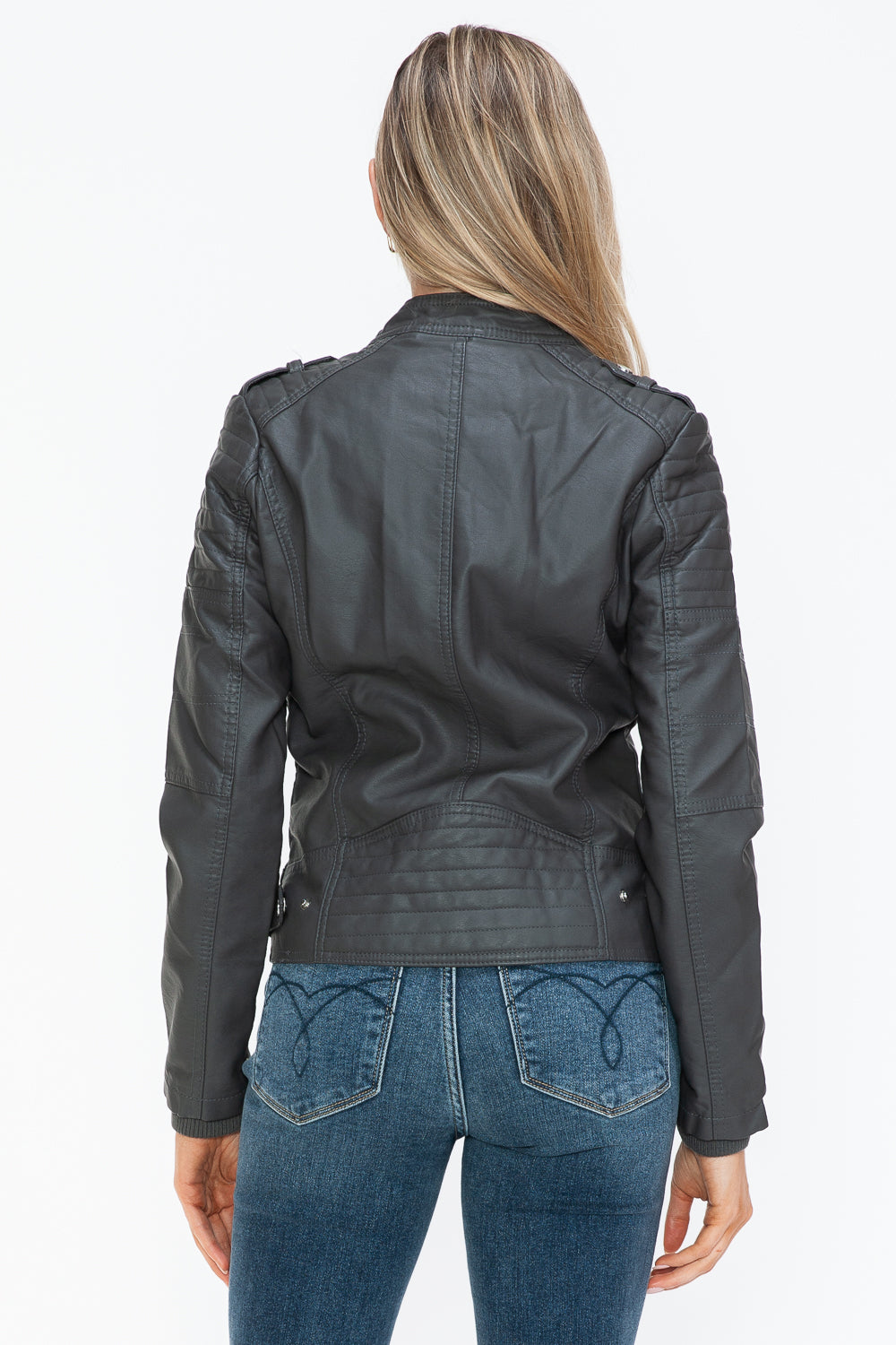 PU Leather Biker Jacket with Side Zip Pockets