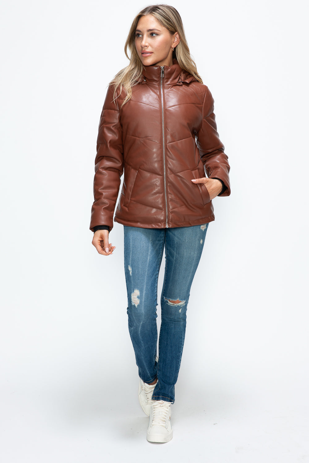 Pocketed Zip Up Puffer Jacket with Removable Hood