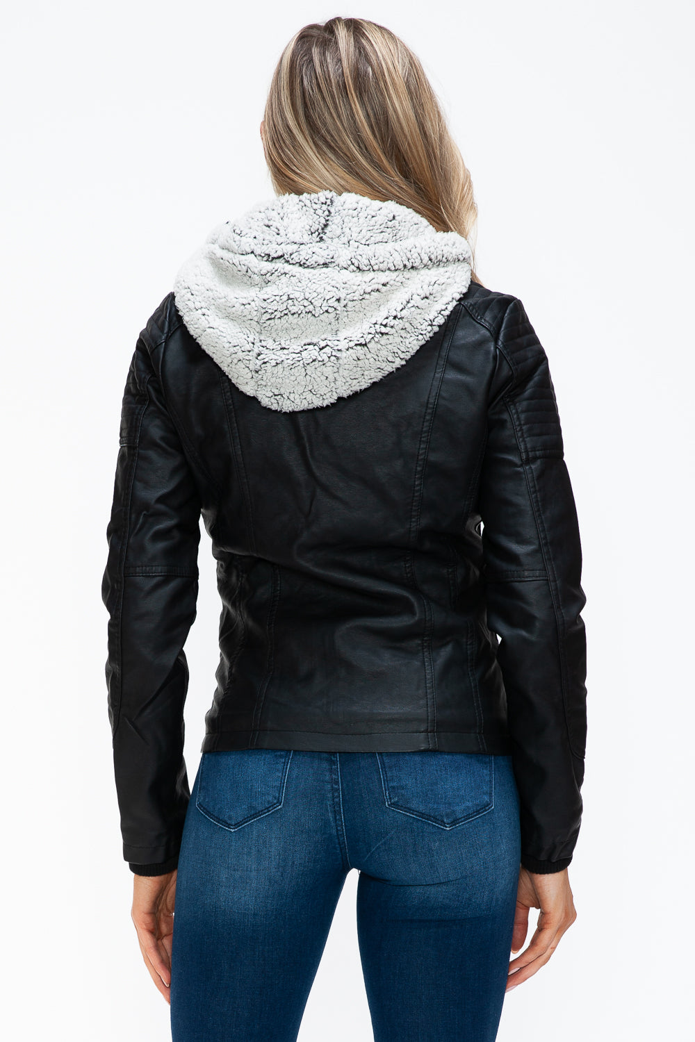 Removable Faux Layered Multi-Pocket Jacket with Fuzzy Hood