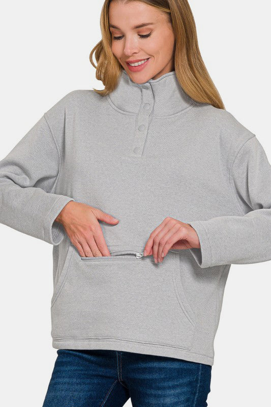 Turtleneck Half Snap Fleece Sweatshirt