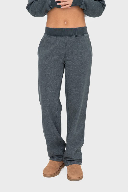 Elastic Waist Fleece Pants with Pockets