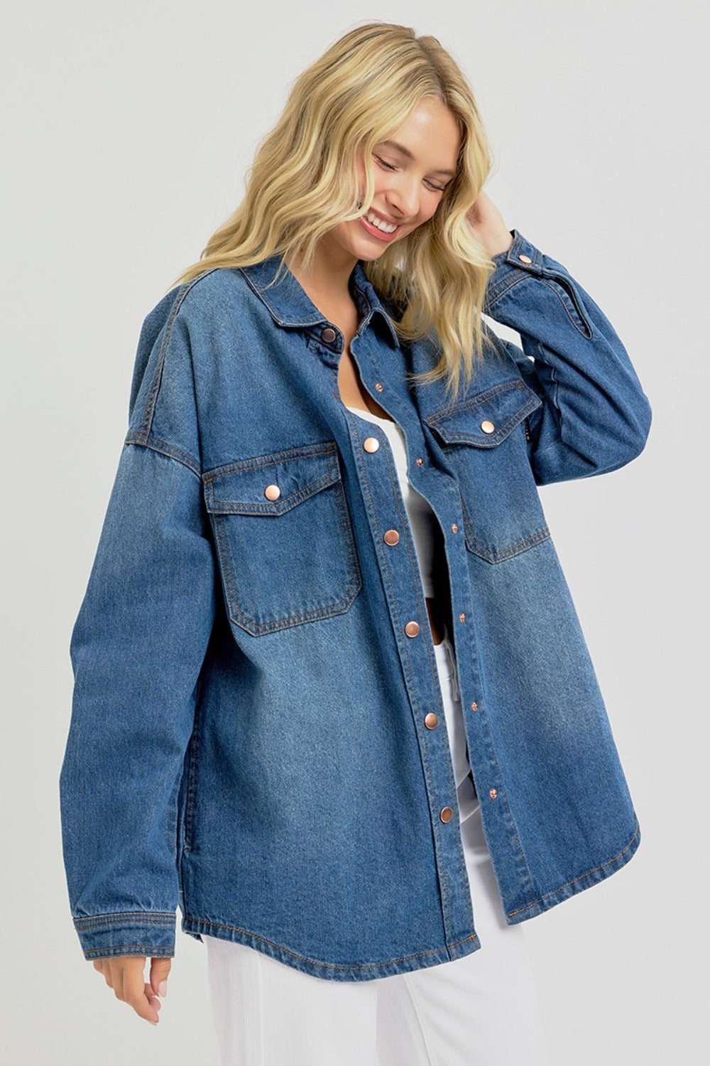 Snap Down Long Sleeve Denim Shacket