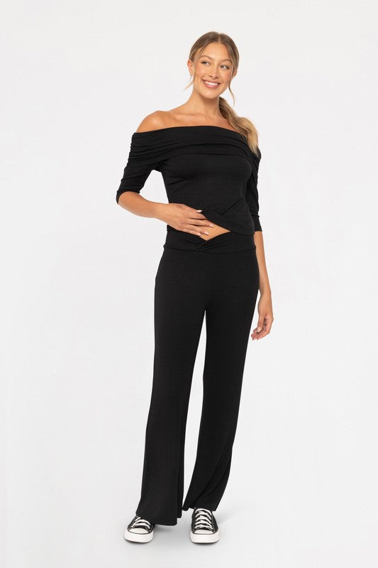 Cross Pleat Flare Pants