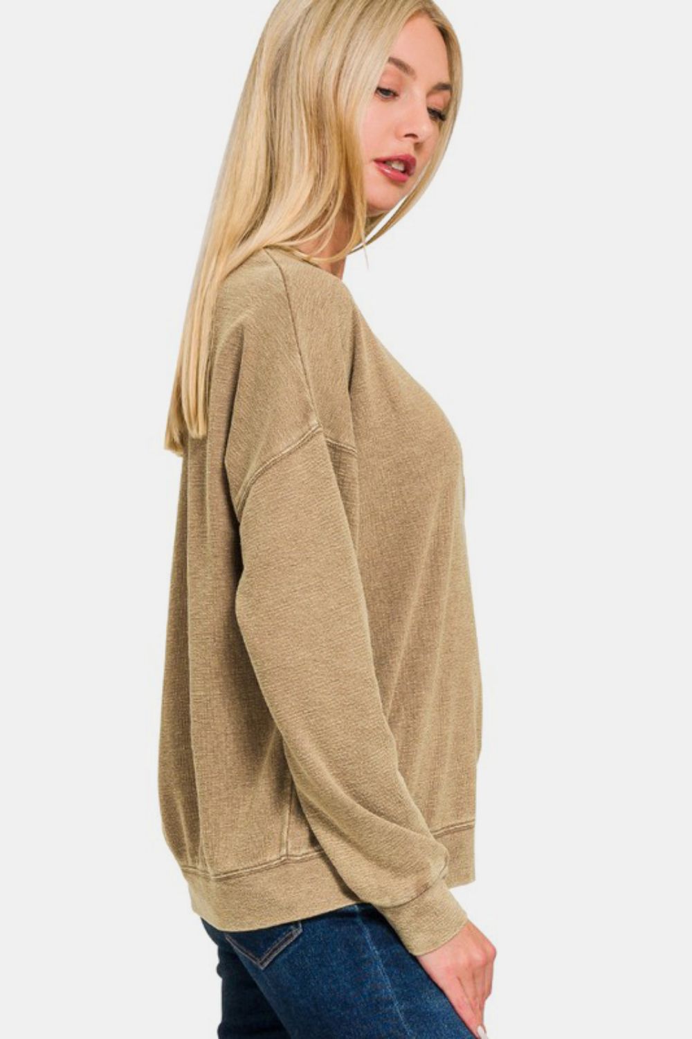 Washed Round Neck Dropped Shoulder Sweatshirt