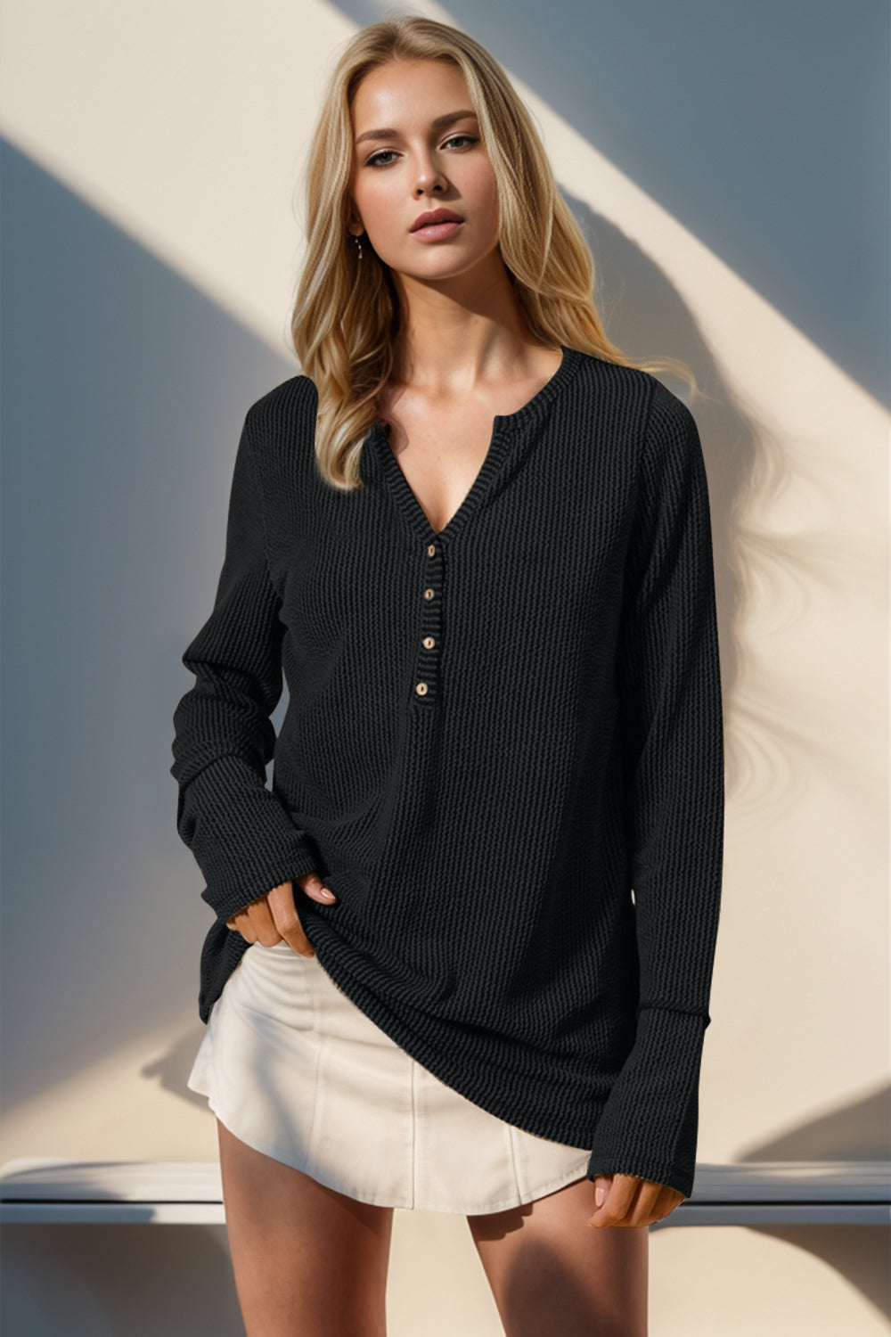 Notched Thumbhole Long Sleeve T-Shirt