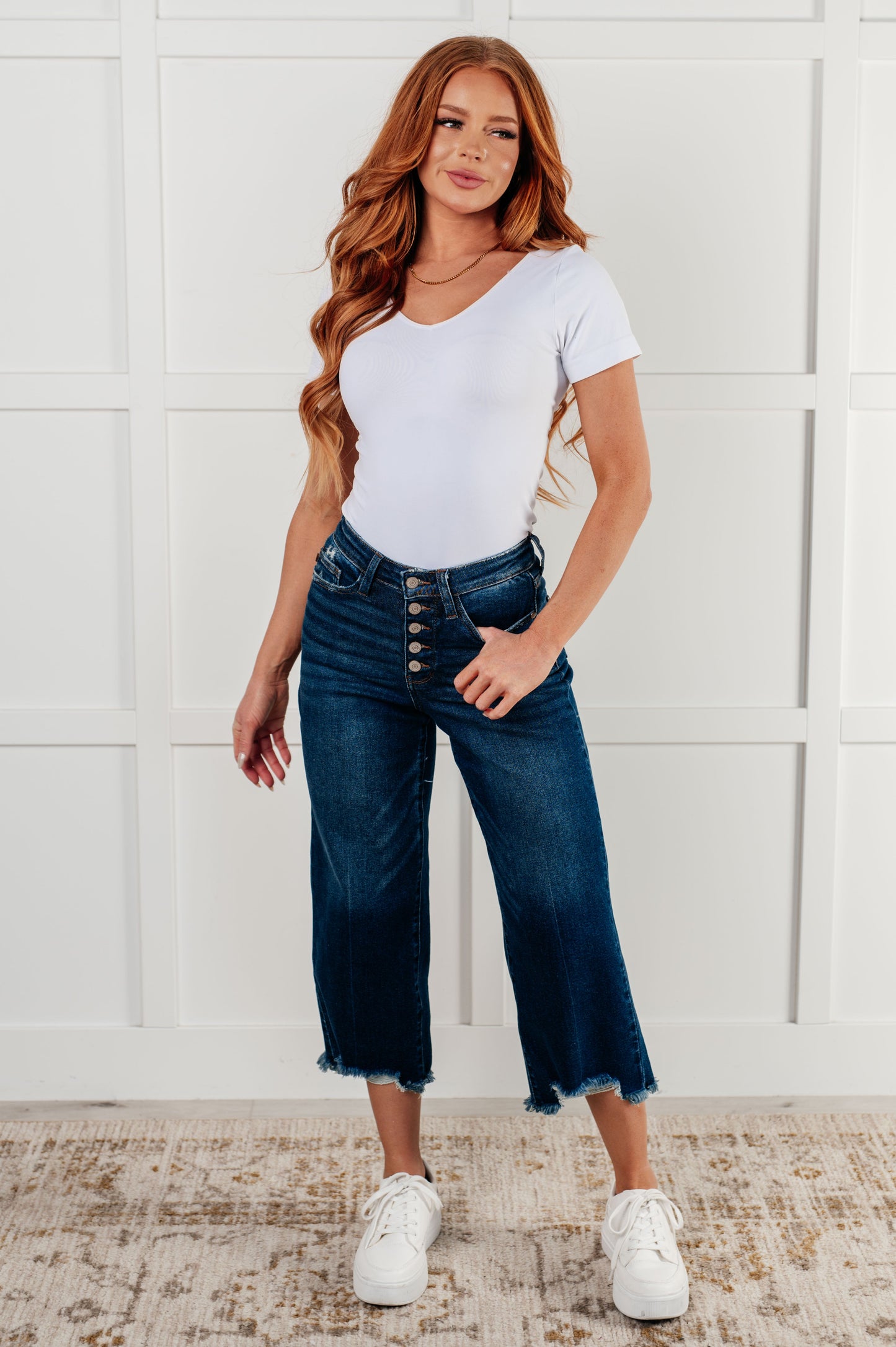 Janice High Rise Button Fly Wide Leg Crop Jeans