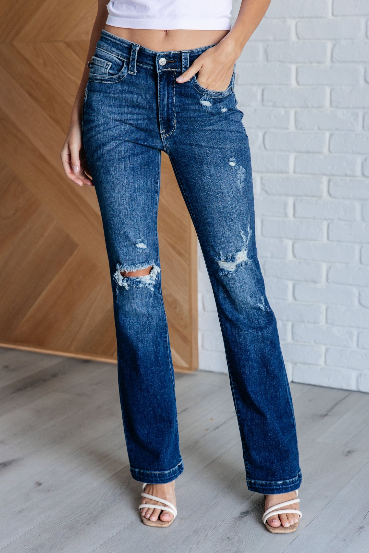 Mila Mid Rise Distressed Bootcut Jeans