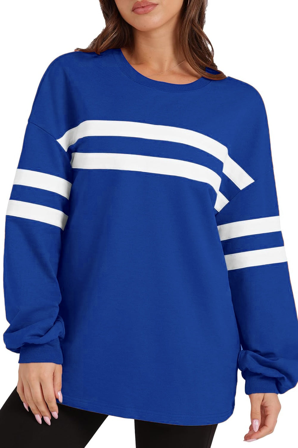 Striped Round Neck Dropped Shoulder Sweatshirt