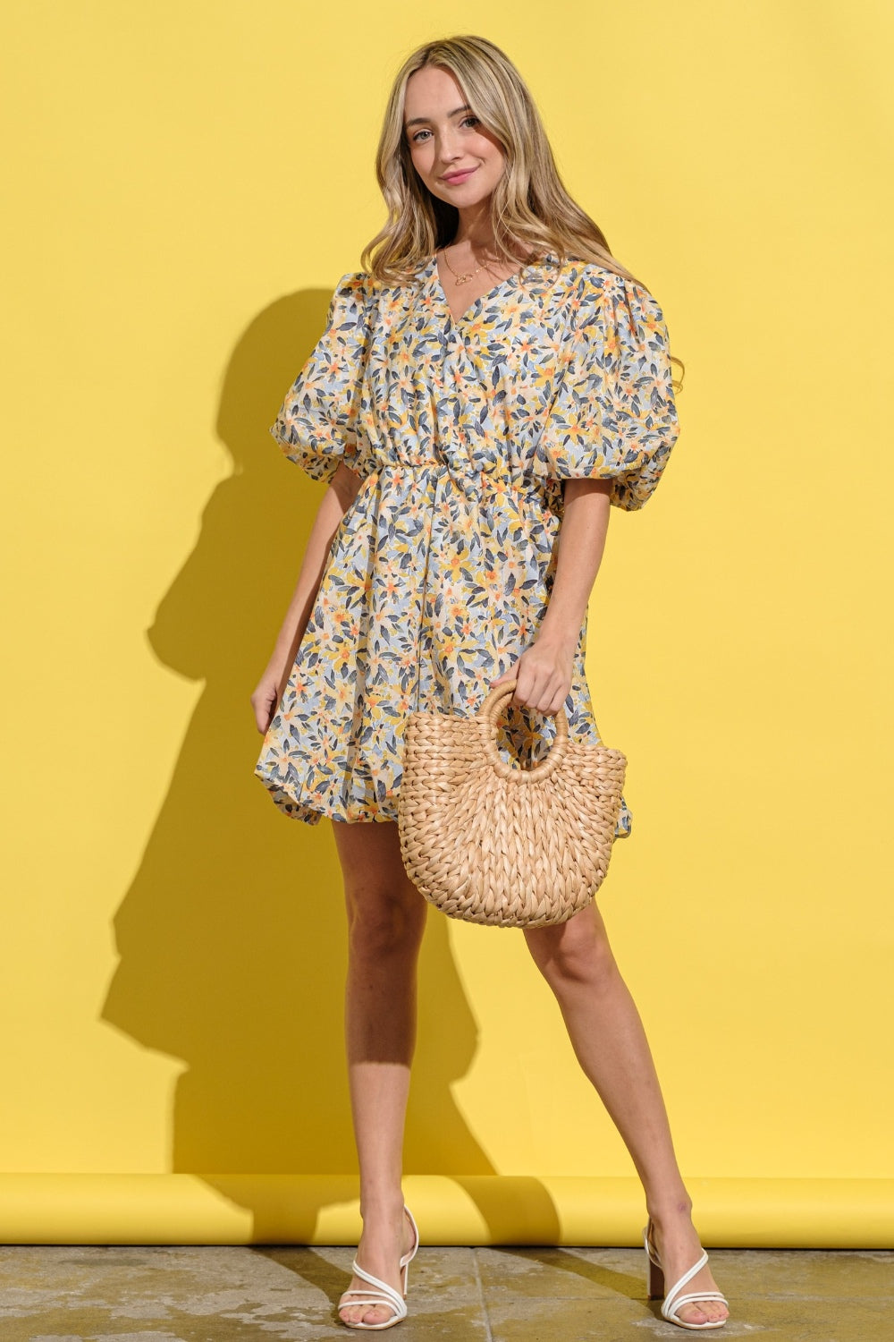 Floral Surplice Puff Sleeve Dress