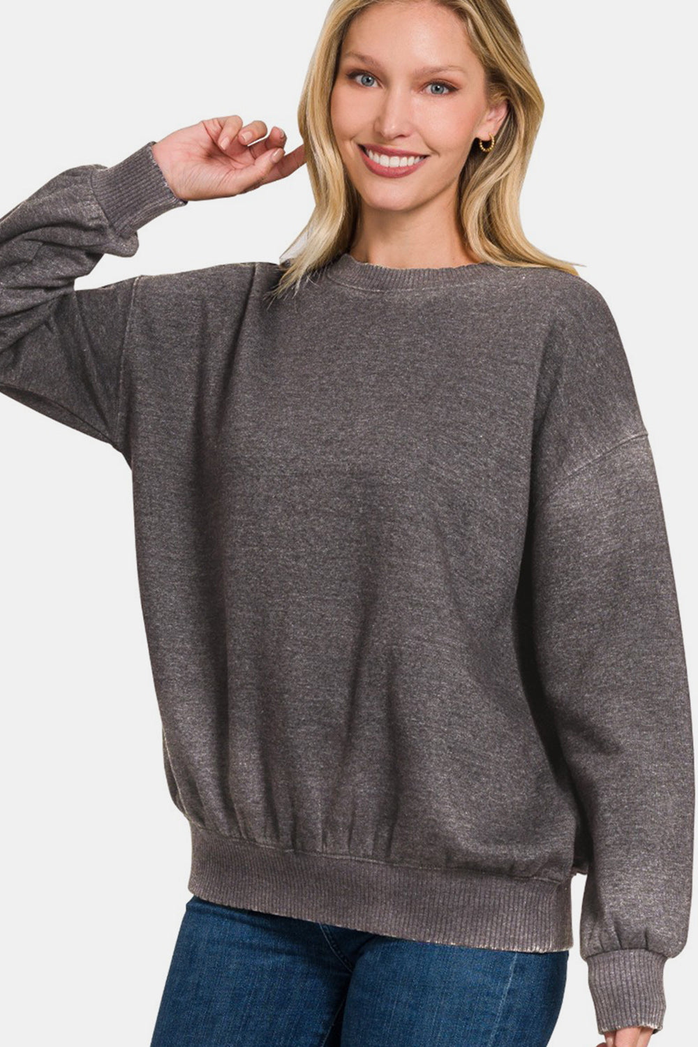 Acid Wash Fleece Long Sleeve Sweatshirt