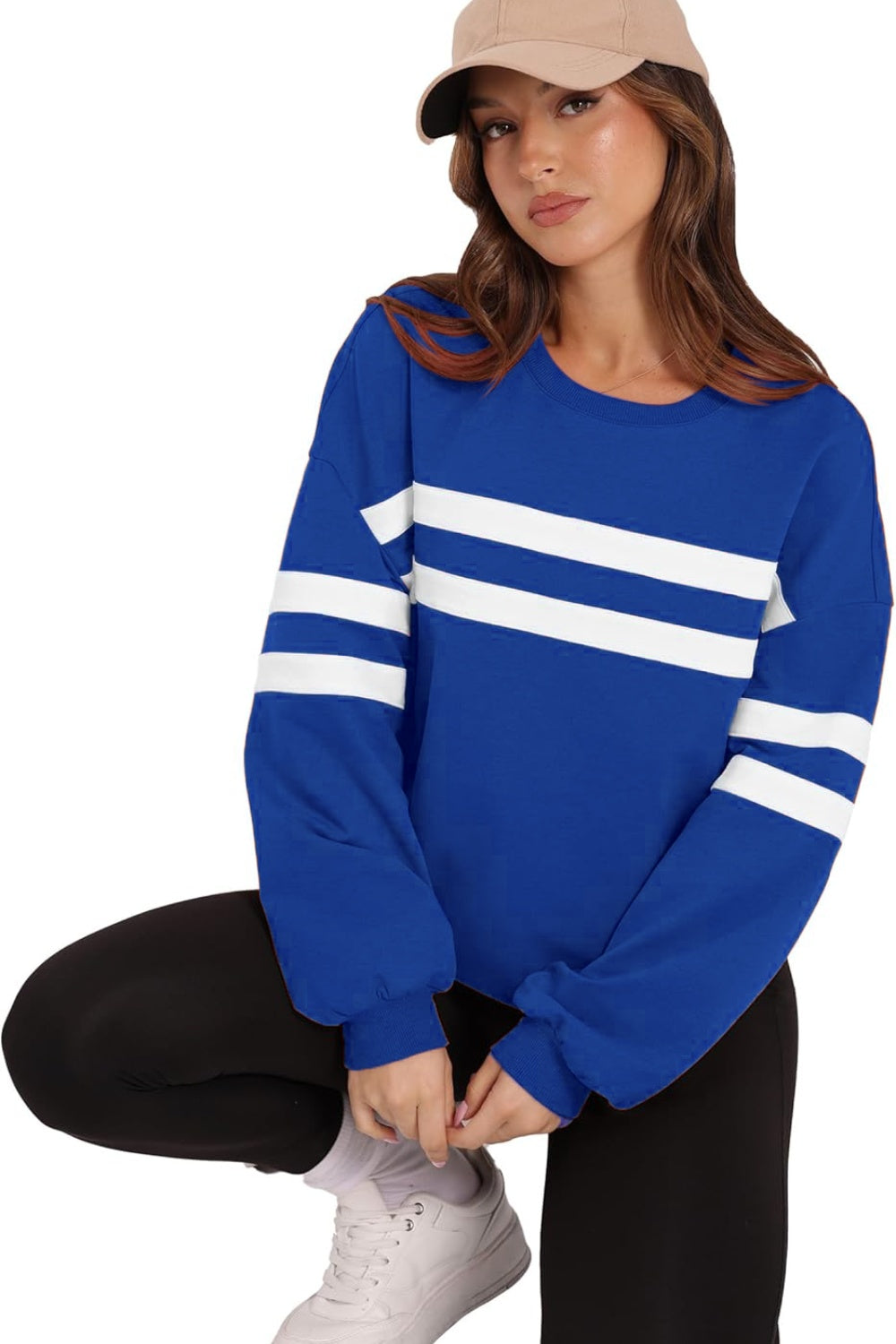 Striped Round Neck Dropped Shoulder Sweatshirt